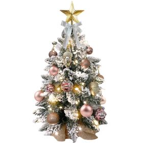 22in Tabletop Artificial Mini Rose Gold Christmas Tree W Light With Flocked Snow