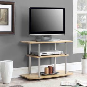 Modern TV Stand Light Oak Wood Finish with Sturdy Stainless Steel Poles