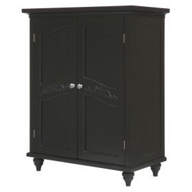 Dark Brown Espresso Wood Bathroom Floor Cabinet with Traditional Engraved Doors