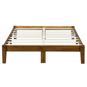 King size Solid Wood Platform Bed Frame in Brown Natural Finish