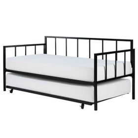 Twin size Heavy Duty Metal Daybed with Roll-Out Trundle Bed