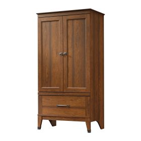 Bedroom Wardrobe Cabinet Storage Armoire in Medium Brown Cherry Wood Finish