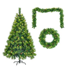 6 Feet Long Grass Green Christmas Tree, Big Branch Pine Tree, Pre-Installed Lighting Set With Tree & Garland & Garland, Artificial Christmas With Pine