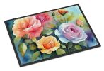 NEW Roses in Watercolor Doormat Front Door Mat Indoor Outdoor Rugs for Entryway, Non Slip Washable Low Pile, 18H X 27W