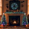 Pre-lit Optical Fiber Christmas Artificial Tree 4-Piece Set, Christmas Garland, Wreath and set of 2 Entrance Trees with Colorful Lights