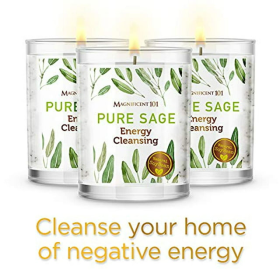 Magnificent 101 Pure Sage Smudge Candles for House Energy Cleansing, Set of 3