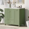 36" Bathroom Vanity with Sink, One Cabinet with Two doors and One Big Drawer and One Flip Drawer, Solid Wood and MDF Board, Green