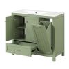 36" Bathroom Vanity with Sink, One Cabinet with Two doors and One Big Drawer and One Flip Drawer, Solid Wood and MDF Board, Green