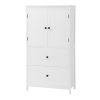 Bathroom Storage Cabinet, Cabinet with Two Doors and Drawers, Adjustable Shelf, MDF Board, White