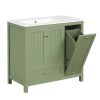 36" Bathroom Vanity with Sink, One Cabinet with Two doors and One Big Drawer and One Flip Drawer, Solid Wood and MDF Board, Green