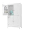 Elegant Bathroom Floor Storage Cabinet, Bathroom Storage Unit, Freestanding Cabinet with 4 Doors, Adjustable Shelves, Adaptable Shelves, White