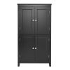 Elegant Bathroom Floor Storage Cabinet, Bathroom Storage Unit, Freestanding Cabinet with 4 Doors, Adjustable Shelves, Adaptable Shelves, Black