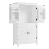 Elegant Bathroom Floor Storage Cabinet, Bathroom Storage Unit, Freestanding Cabinet with 4 Doors, Adjustable Shelves, Adaptable Shelves, White