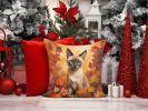 Tonkinese Cat in Fall Leaves Throw Pillow Machine Washable, Indoor Outdoor Decorative Pillow for Couch, Bed or Patio, 14Hx14W