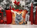 Nebelung Cat in Fall Leaves Throw Pillow Machine Washable, Indoor Outdoor Decorative Pillow for Couch, Bed or Patio, 14Hx14W