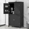 Elegant Bathroom Floor Storage Cabinet, Bathroom Storage Unit, Freestanding Cabinet with 4 Doors, Adjustable Shelves, Adaptable Shelves, Black