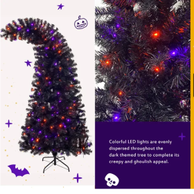 6FT Artificial Fir Bent Top Halloween Christmas Tree, Xmas Tree Bendable Style Christmas Tree Holiday Decoration W1,080  Branch Tips, 300 LED Lights X