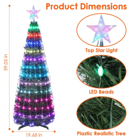 LED Lights Collapsible Christmas Tree Light With Remote App Control IP65 Waterproof Customized Multi-Color Mode Timer Setting Work With Alexa Google (Option: 1.5m)