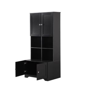 Tall and Wide Bathroom Floor Storage Cabinet, Bathroom Storage Unit, Freestanding Cabinet with 4 Doors, Adjustable Shelves, Open multi-layer Shelves (Color: as picture)